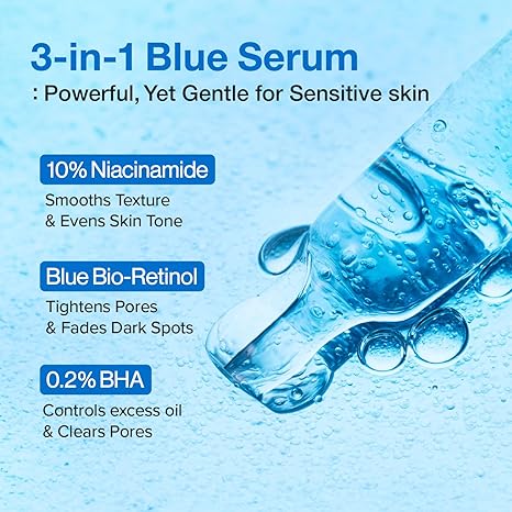 Numbuzin No.3 retinol Serum | Blue Bio-Retinol Pore Refining Serum | Retinol Beginner, Tightening, Firming, BHA, Niacinamide, Peptide | 1.01 fl.0z (30ml)