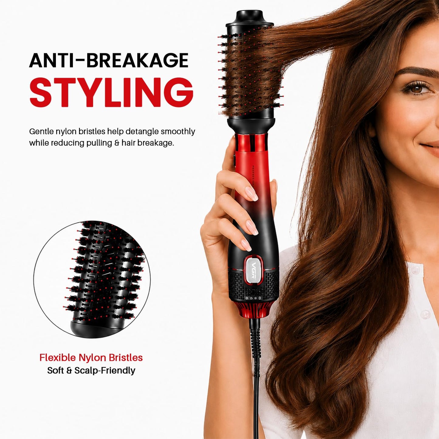 VGR V-484 Professional 1000-1100W | 4 IN 1 Hot Air Brush | 4 Styling Heads, Diffuser, Concentrator, Round & Oval Brushes | Fast Drying & Volumizing | Suitable for All Hair Types