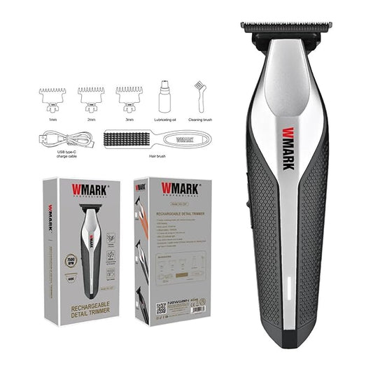 WMARK NG-1207 Rechargeable Detail Trimmer, 440C Stainless Steel and Ceramic Blade, 7500 RPM Motor, 1600mAh Lithium Battery, LED Indicator, 210 Minutes Runtime GREY