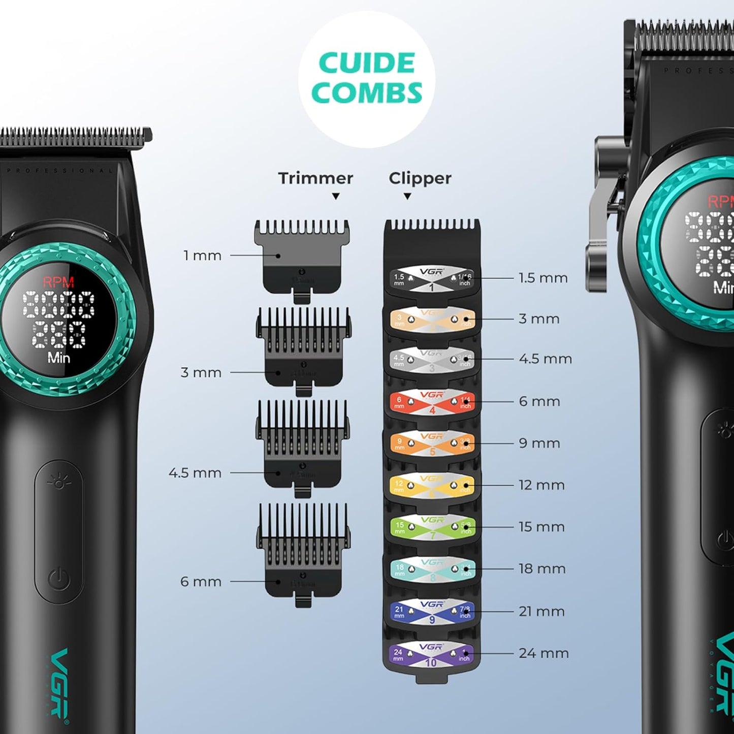 VGR 3 in 1 Professional Barber Clippers Set of Hair Clipper Trimmer Foil Shaver, Cordless Haircut Kit with Upgraded Powerful Motor, Integrated Charging Station, LED Display, Storage Box, Black