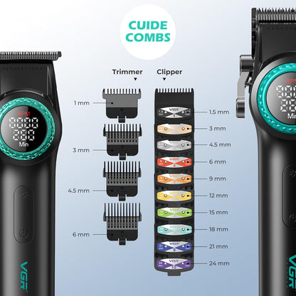 VGR 3 in 1 Professional Barber Clippers Set of Hair Clipper Trimmer Foil Shaver, Cordless Haircut Kit with Upgraded Powerful Motor, Integrated Charging Station, LED Display, Storage Box, Black