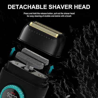 VGR Electric Shaver 378 Triple Floating Blade Aluminum 9000RPM Motor Titanium Bald Razor with LED Display
