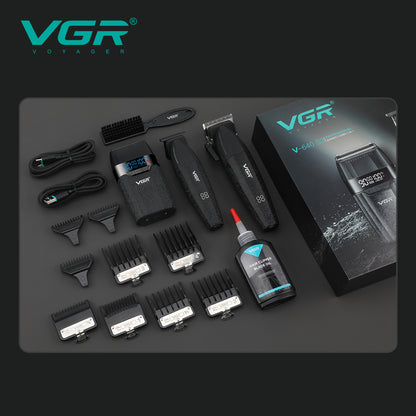 VGR 640 S3 Professional Men's Hair Clipper, 3-in-1 Cordless Barber Kit with Hair Clipper, Precision Trimmer, Foil Shaver, LED Display, USB Charging, Ceramic Blades,