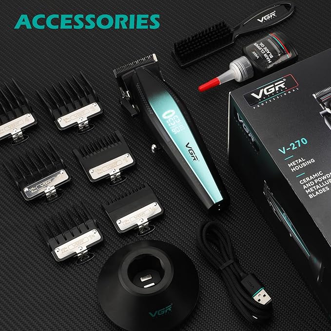 VGR 270 Hair Clippers for Men Professional, Low Noise Cordless High Speed 9000 RPM Fresh Fade Ceramic Blade Barber Clippers,