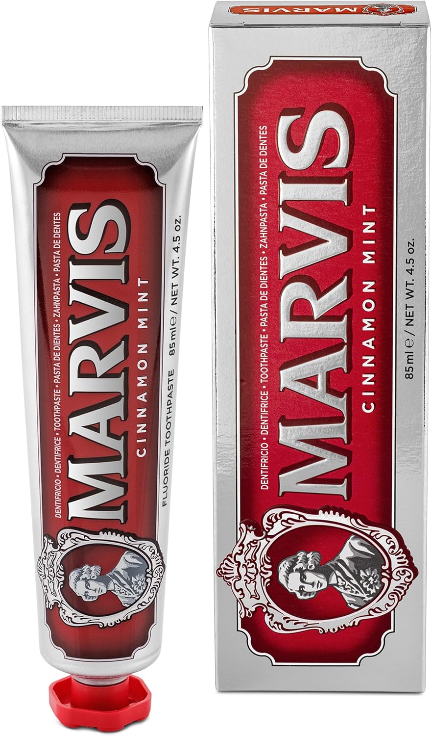 Marvis Cinnamon Mint Toothpaste, 85 ml, Sensational Flavoured Toothpaste Helps Remove Plaque & Promote Healthy Gums with Long-Lasting Freshness