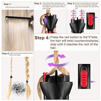 Automatic Hair Braider, Tail Comb & Electronic Braiding Machine - Roller Styling Tool for Tangling