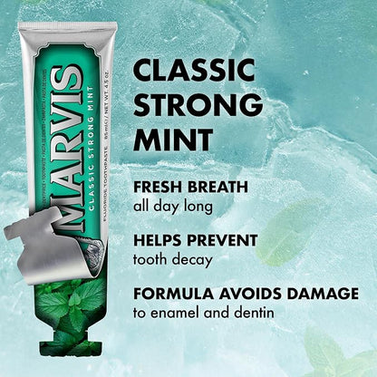 Marvis Classic Strong Mint Toothpaste, 85 ml, Sensational Flavoured Toothpaste for a Long-Lasting Freshness