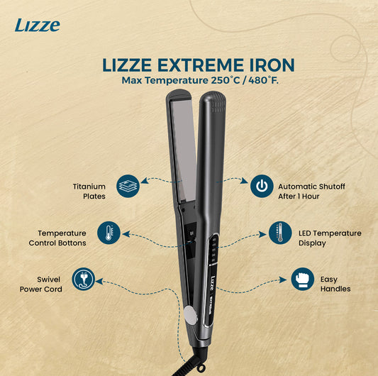 Lizze Extreme Professional Hair Straightener | Original Nano Titanium Technology Straightens Dry, Frizzy Hair Curls | 250 Deg. C. 480f - 110 Volts Beauty & Professional Care