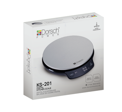 Dorsch Power digital kitchen scale packaging on a white background