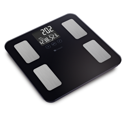DORSCH Black digital body fat scale on a white background