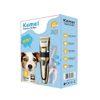 KEMEI KM-1056 Pet Electric Hair Clipper 6500RPM Ceramic Blade Adjustable Length Trim Dial Dog Cat Grooming Trimmer