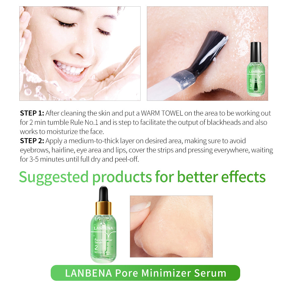 Lanbena Plants Pore Peel off Mask Blackhead Remover Nose Strips Black Head Remover Pore Cleaning Strip Blackhead Nose Strips