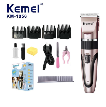 KEMEI KM-1056 Pet Electric Hair Clipper 6500RPM Ceramic Blade Adjustable Length Trim Dial Dog Cat Grooming Trimmer