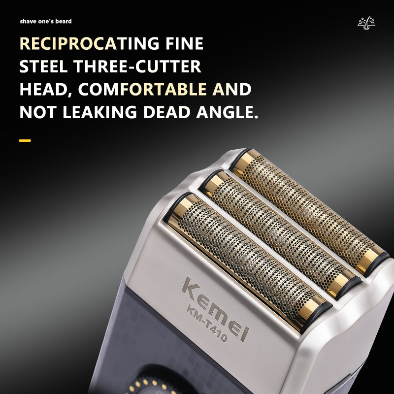 Kemei Rechargeable Cordless Men's Triple Reciprocating Blade Shaver Beard Trimmer Facial Care Multifunction Powerful Trimmer KMT410