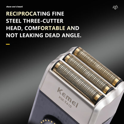 Kemei Rechargeable Cordless Men's Triple Reciprocating Blade Shaver Beard Trimmer Facial Care Multifunction Powerful Trimmer KMT410