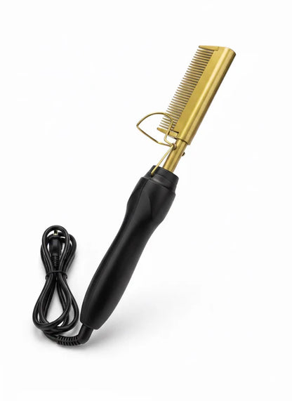 2 in 1 Hair Straightener Curling Iron Electric Heating Comb Hair Smoothing Flat Iron Multifunctional straightening Styling Tool Gold