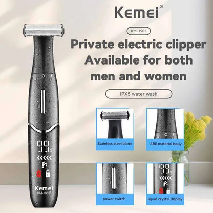 Kemei private electric clipper with features highlighted on a light background