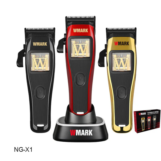 WMARK Professional Durable Cordless Hair Clipper for Barbers, Stylists & Men - 10000 RPM Maglev Motor, DLC Coated Zero-Gapped Fade Blade, 3 Modular Lids NG-X1