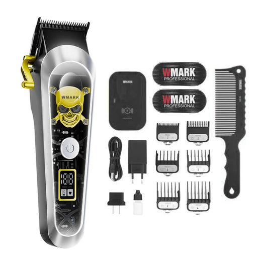 WMARK High Speed Professional Hair Clipper for Men Professional Cordless&Corded Hair Clippers with LCD Display 6 Guide Combs *1comb,Mens NG-130 (Silver)