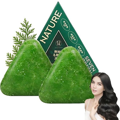 Nature Triangle Shampoo Bar, Usman Grass Shampoo Bar, Natural Seven Green Soap For Hair Care Nourish, For Women & Men 2PC