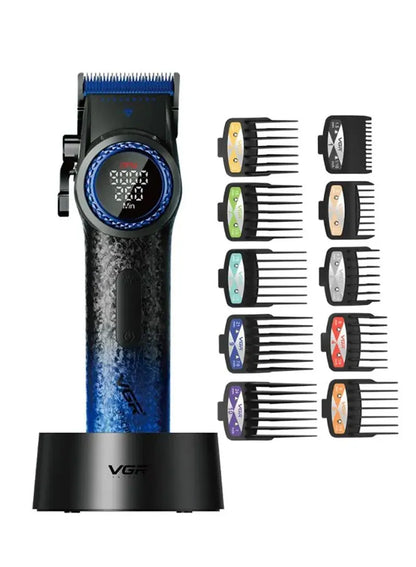 Professional Cordless Hair Clippers & Trimmers Set with Zero Gap T-Blade, High-Density Carbon Steel Blades Hair Clipper & Trimmer with Digital Display & Lever Lock V-001 - Blue