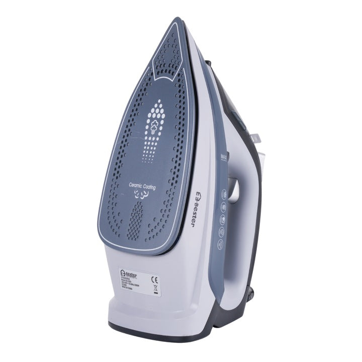 BESTER EE-5203 Steam iron with ceramic soleplate, high power (2200 W), variable steam control and spray function for efficient ironing