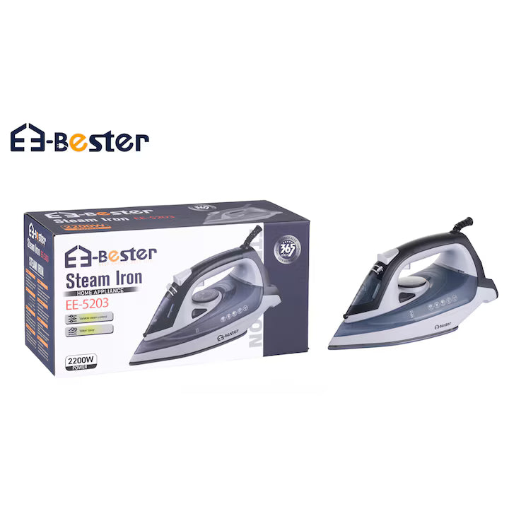 BESTER EE-5203 Steam iron with ceramic soleplate, high power (2200 W), variable steam control and spray function for efficient ironing