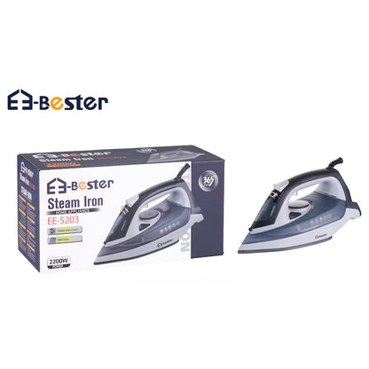 BESTER EE-5203 Steam iron with ceramic soleplate, high power (2200 W), variable steam control and spray function for efficient ironing