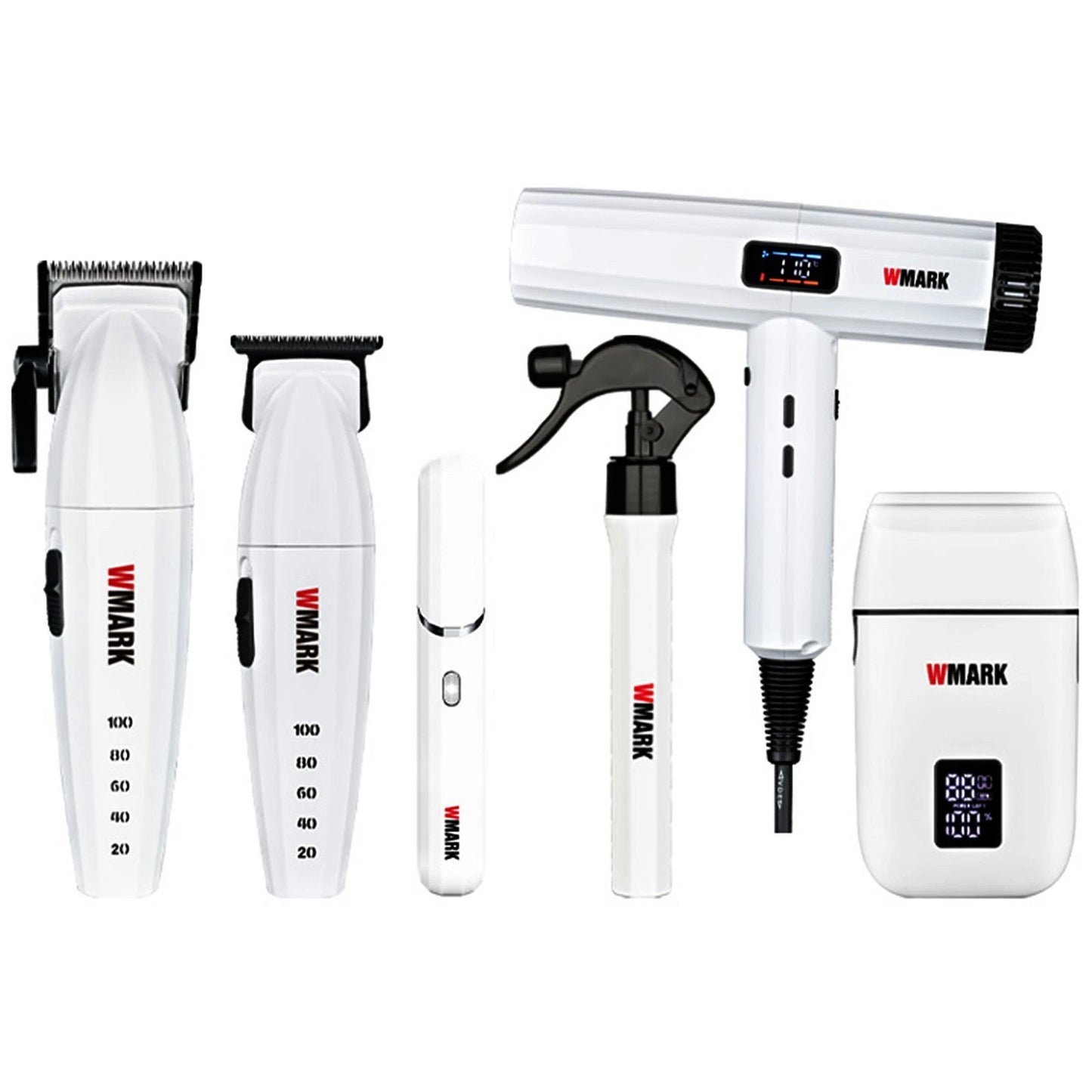 WMARK 6-IN-1 Pro Barber Hair Cut Kit Clipper Trimmer Shaver Dryer Grooming White