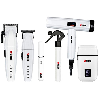 WMARK 6-IN-1 Pro Barber Hair Cut Kit Clipper Trimmer Shaver Dryer Grooming White