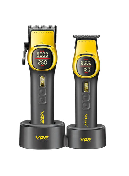 Professional Clipper & Trimmer Set, 9000 & 8000 RPM Motors, Infinity Speed Control, LED Screen, USB & Magnetic Charging & Full Comb Kit V-885S2