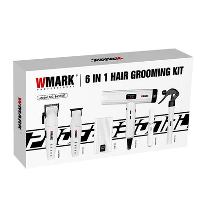 WMARK 6-IN-1 Pro Barber Hair Cut Kit Clipper Trimmer Shaver Dryer Grooming White